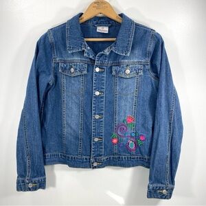 Hanna Andersson Floral Embroidered Blue Trucker Denim Jean Jacket 160 L 14 16